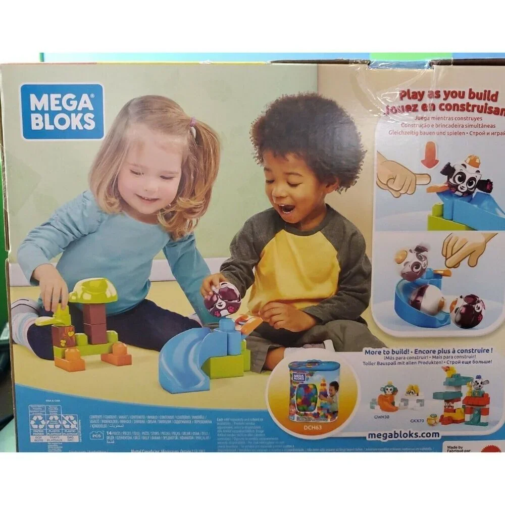 MEGA BLOKS Peek-A-Blocks Panda Slide Building Set 14 Pcs Age 12 Months + NEW